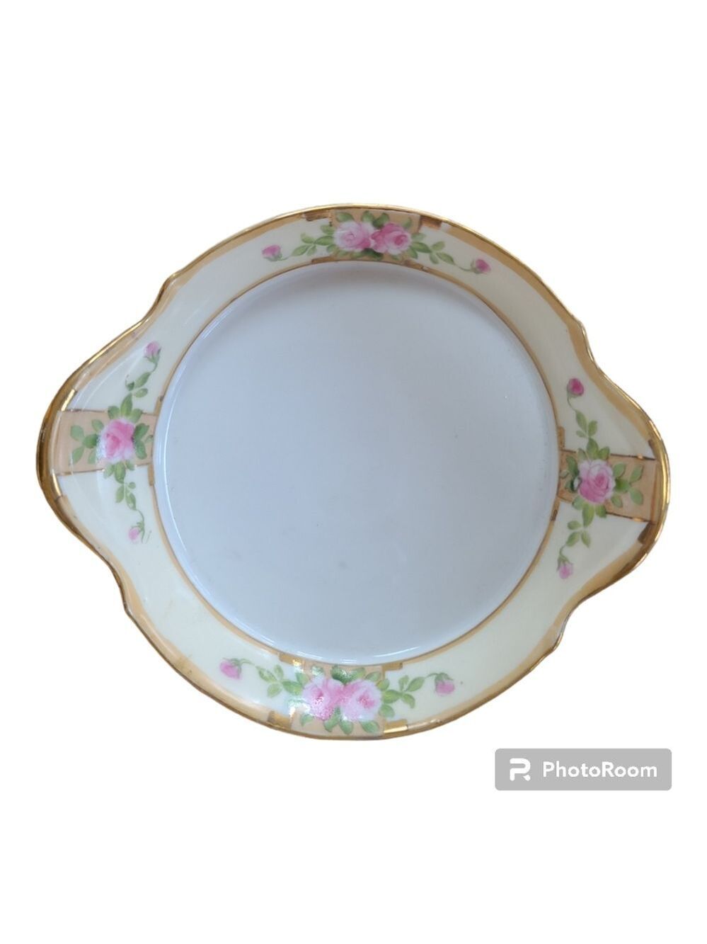 Vintage Nippon Hand Painted Floral Tray 6" Handled Dish